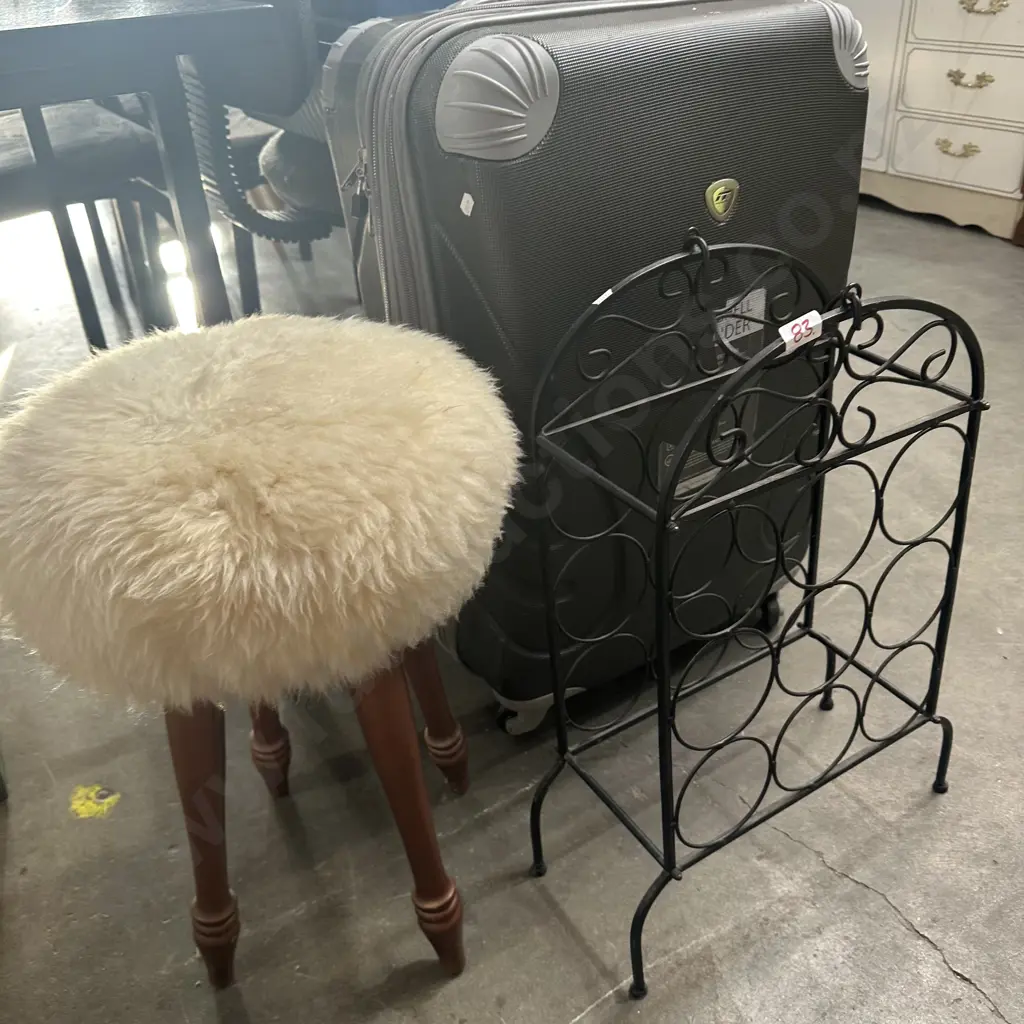 wine rack, stool and suitcase plus swappa crate Image 1++