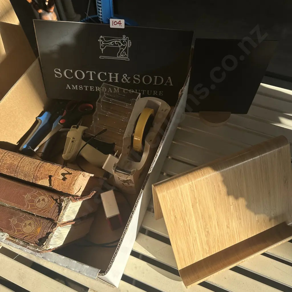 office items and metal sign, books Image 1++