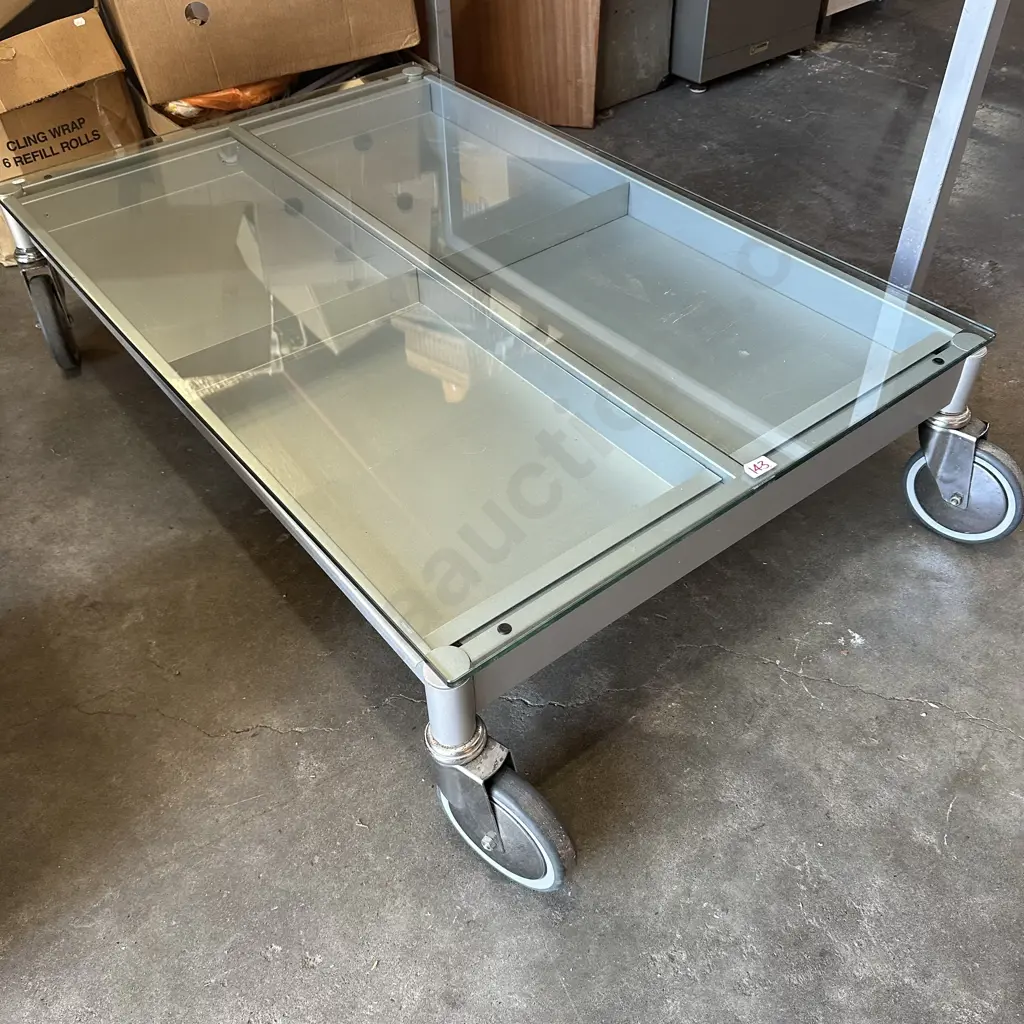 Industrial style mobile coffee table with pull out magazine drawers Image 1++