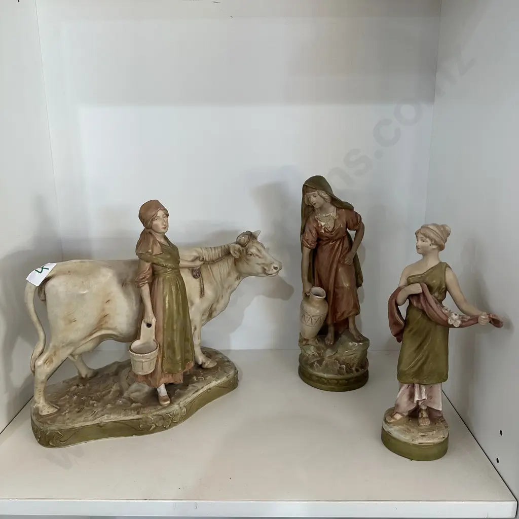 3 large Royal Dux figures inc  30cm dairy cow, all excellent condition Image 1++