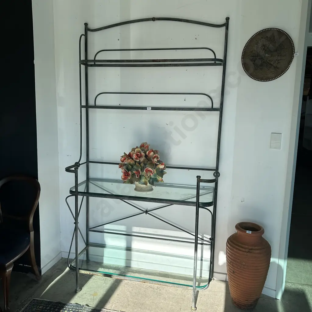 Wrought iron stand (weathered) with 2 thick glass shelves 2100 x 1170mm Image 1++