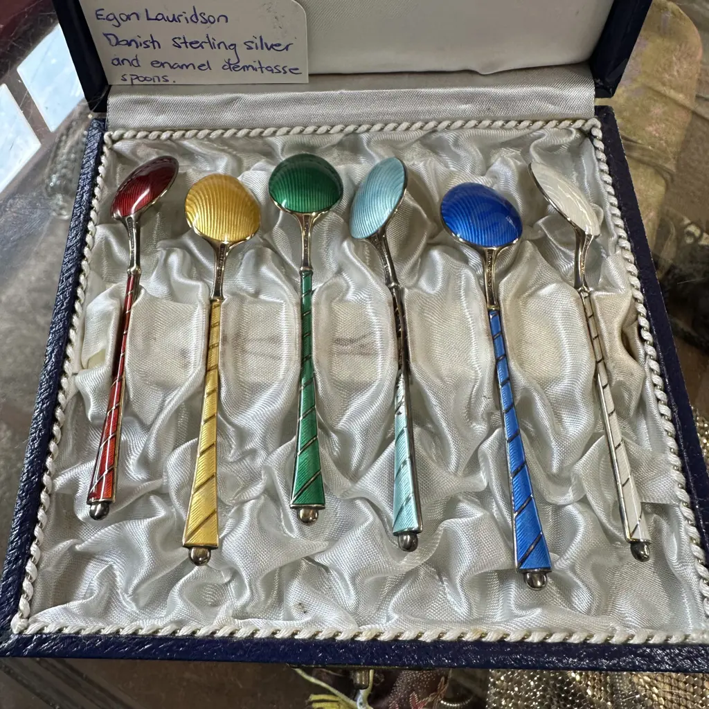Danish Sterling Egon Lauridson enamel demitasse spoons Image 1++