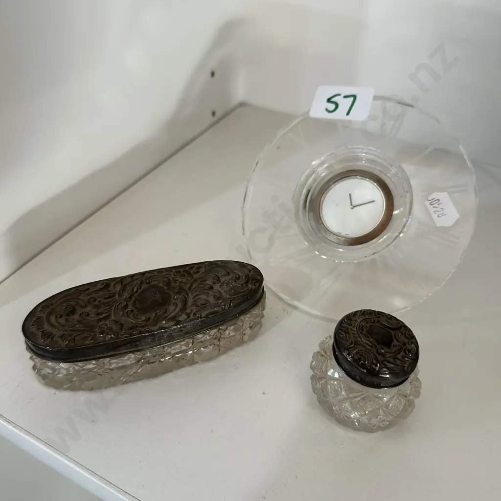 Sterling lidded jars plus clock Image 1++
