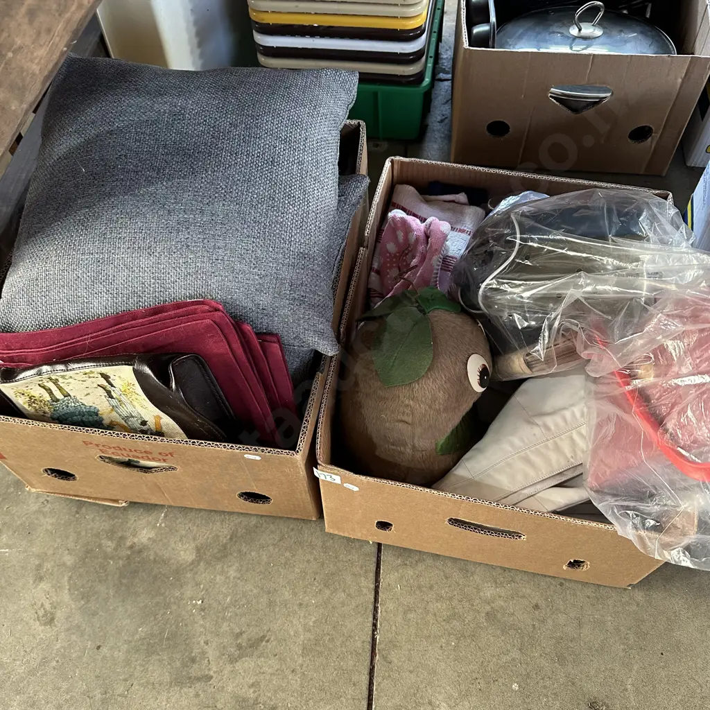 2 boxes cushions, tea towels etc Image 1++