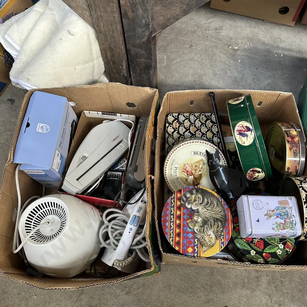 2 boxes radios, tins etc Image 1++