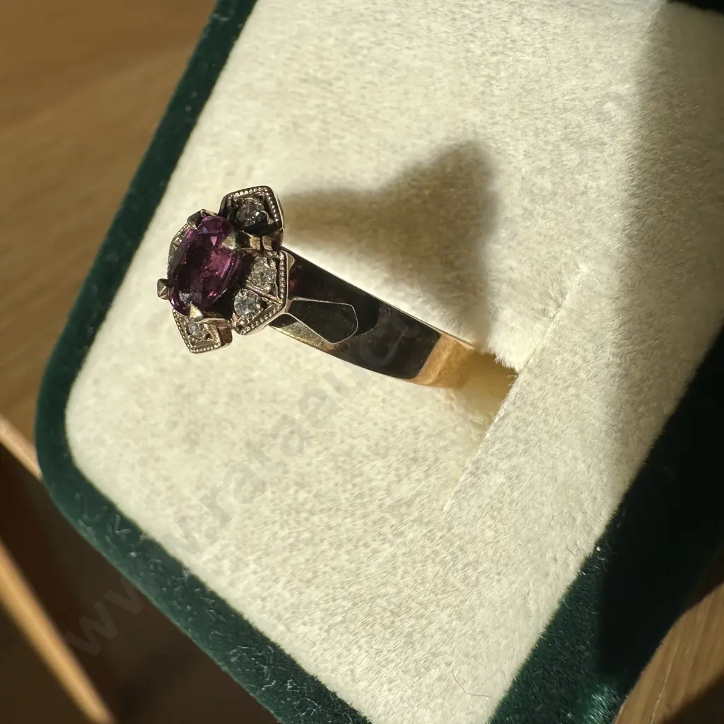 Ruby & diamond  gold ring  stamped SMD 9 CT Image 1++