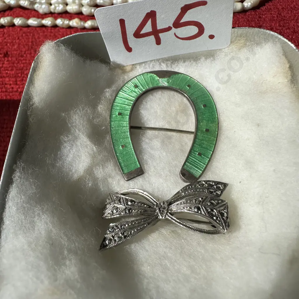 Sterling silver brooches inc Art Deco enamel horse shoe Image 1++