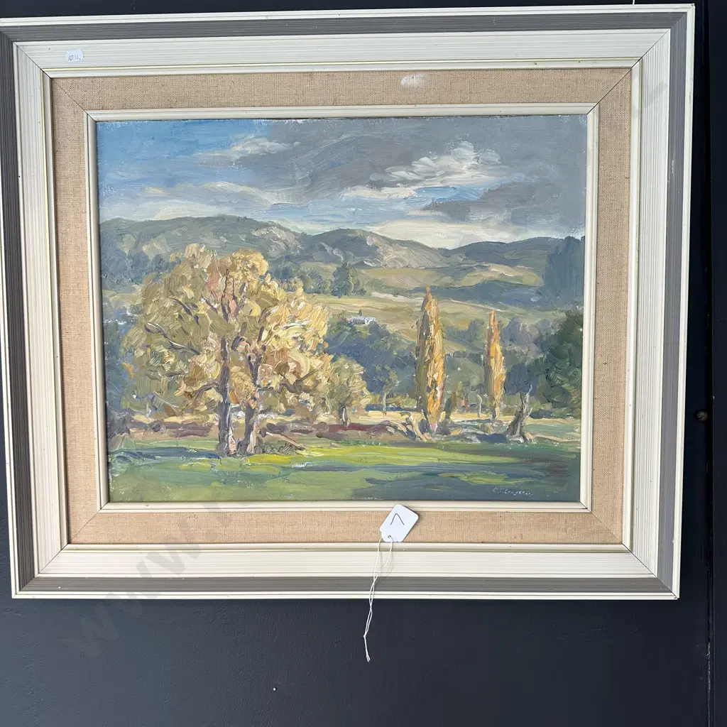 Oil painting by Carl Laugeson, Maraekakaho (looking from sports grounds) Image 1++