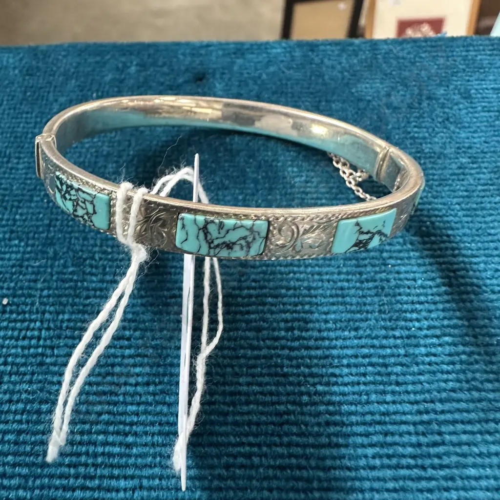 Sterling Silver & Turquoise bracelet made in NZ by H&S Image 1++