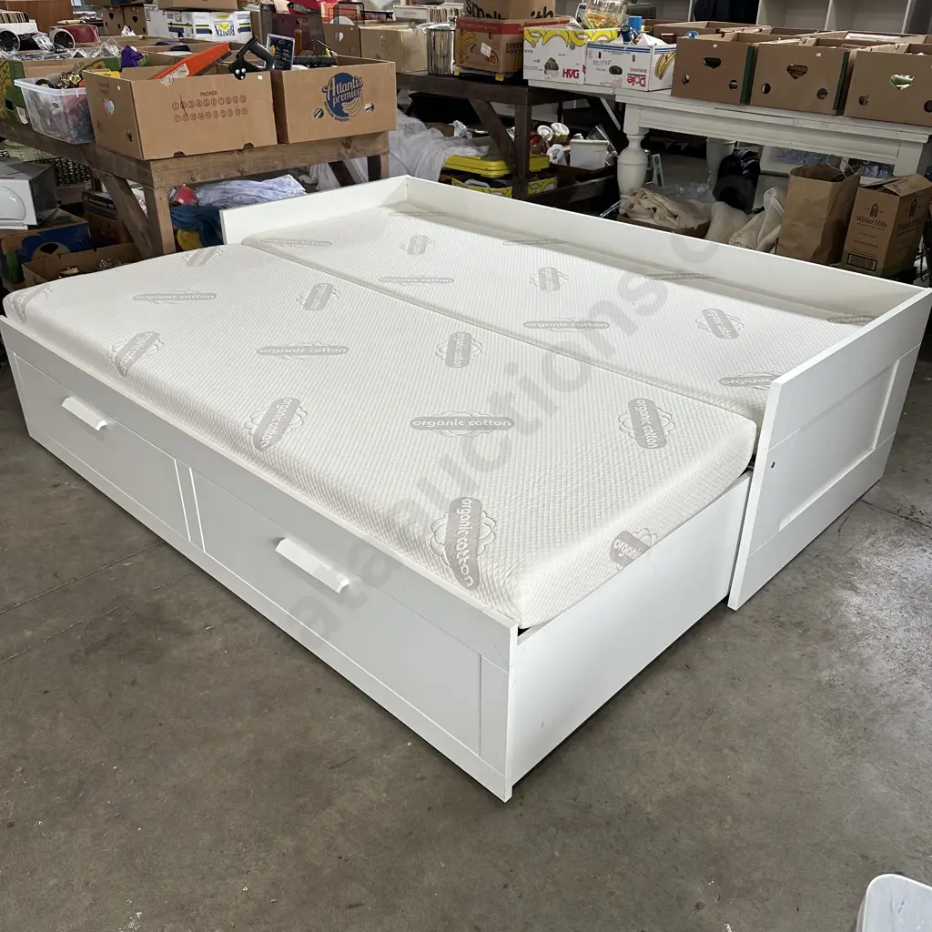 Ikea Brimnes single/queen bed with lumo organic cotton mattressess and two drawers Image 1++