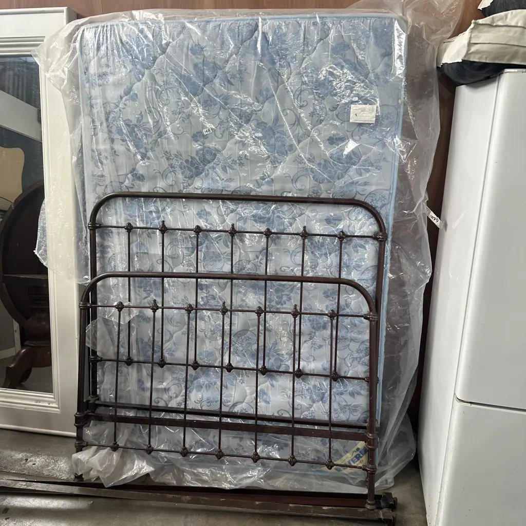 tidy double mattress with antique ends and rails Image 1++