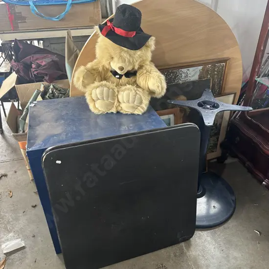 table, bear, card table and file, pictures