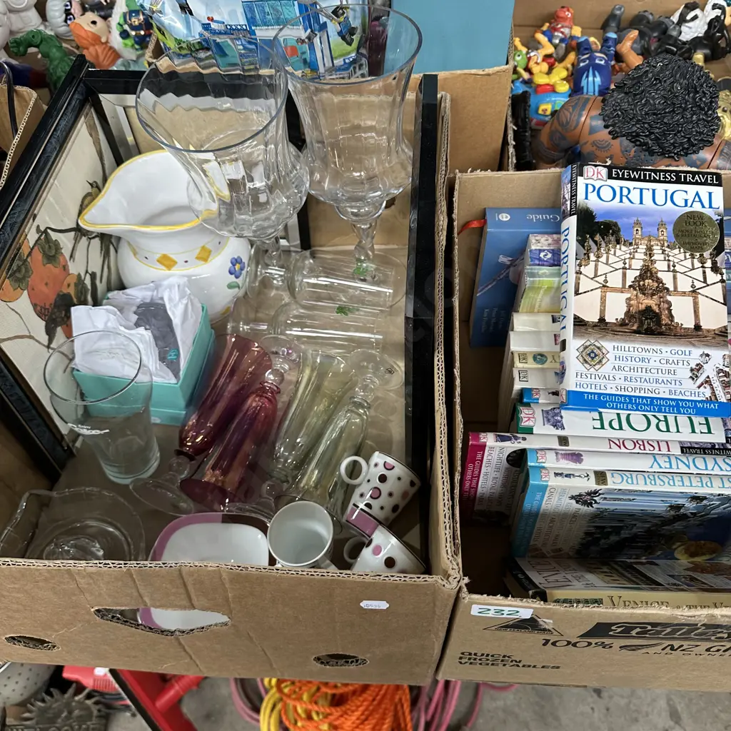 2 Boxes glasses,jug and books etc Image 1++
