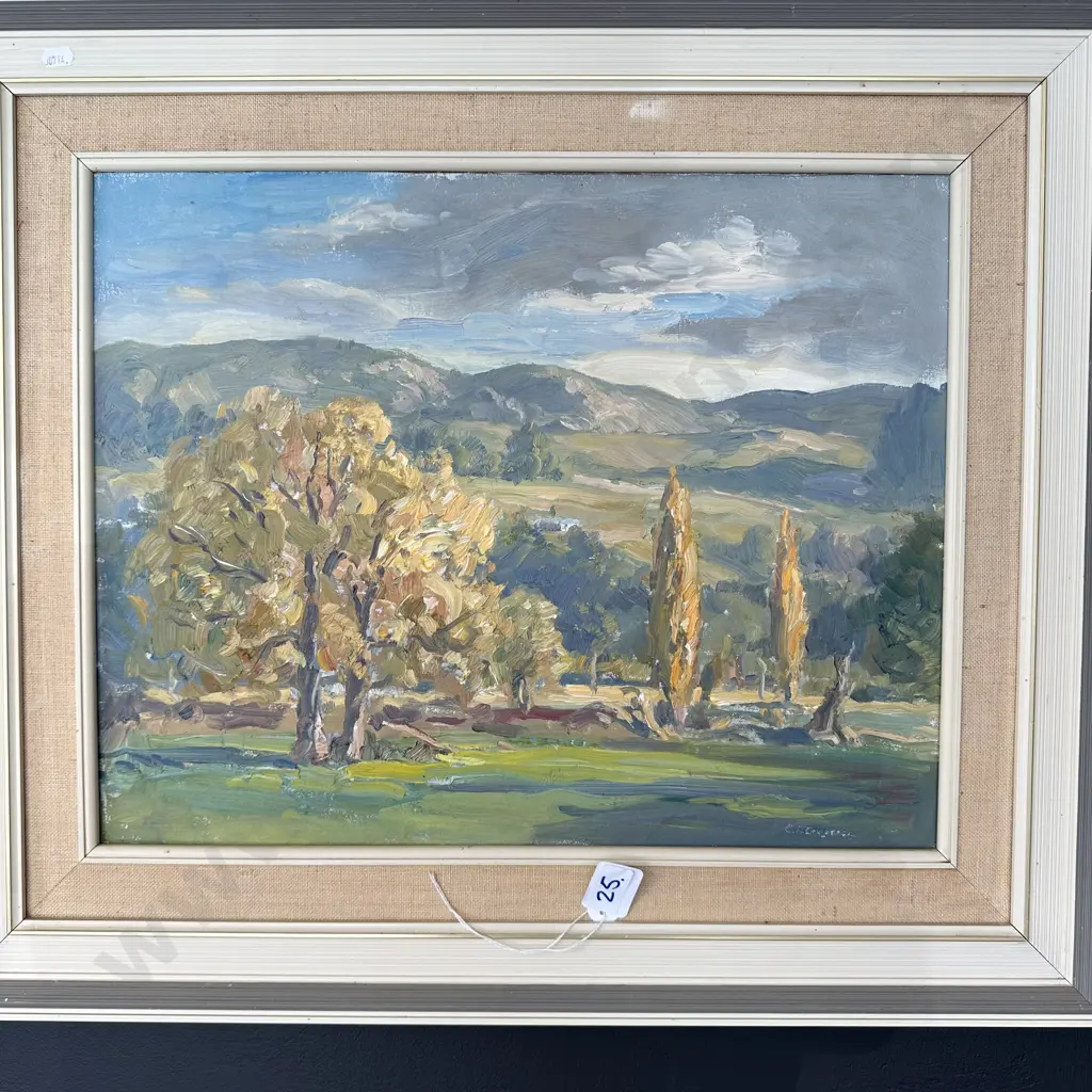 Oil painting by Carl Laugeson, Maraekakaho (looking from sports grounds) Image 1++