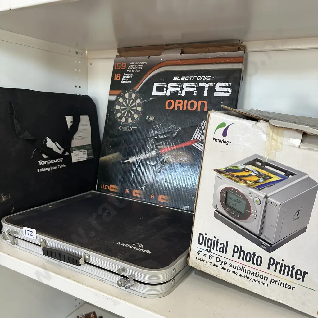 photo printer, camping tables and dart board Image 1++