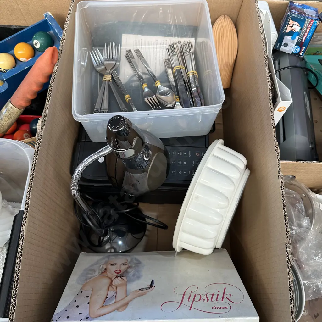 box of cutlery,desk lamp etc Image 1++