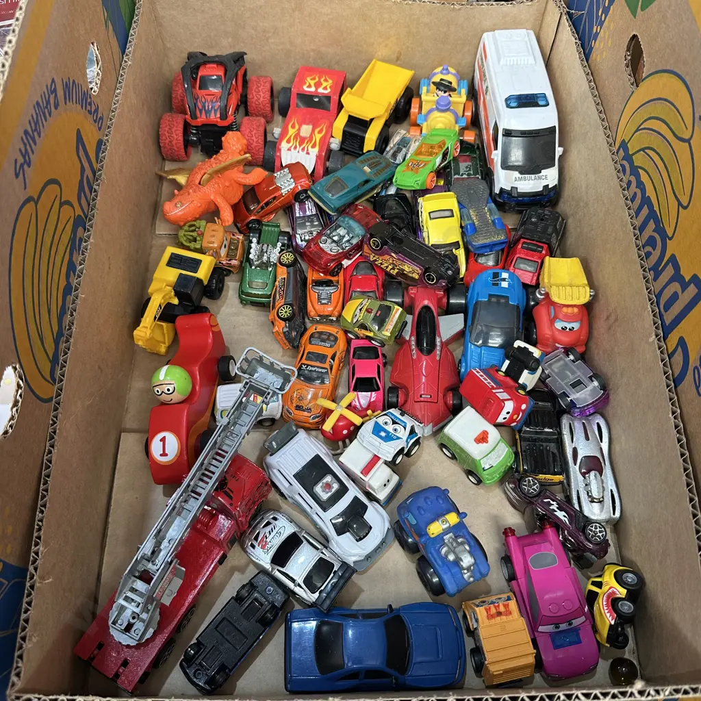 Box of toy cars etc Image 1++