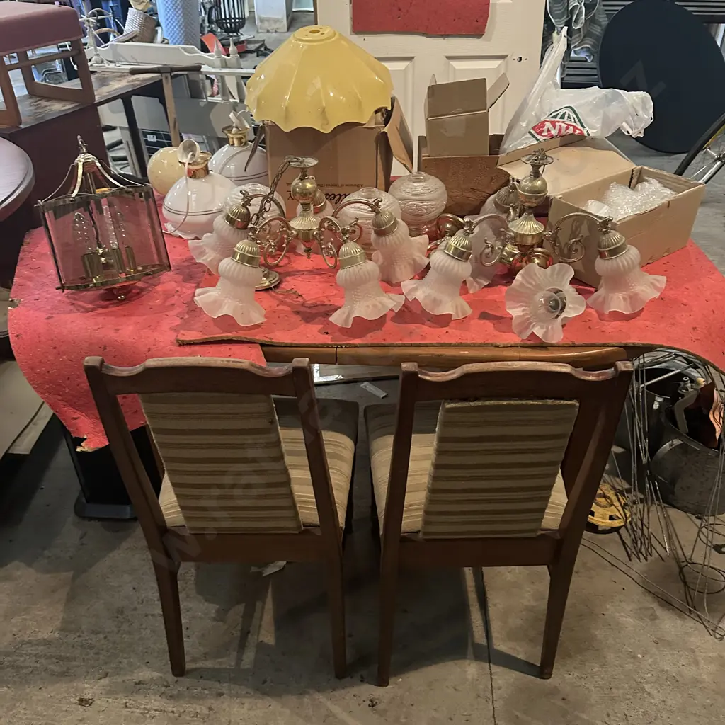 dining table , 2 chairs and vintage light fittings Image 1++