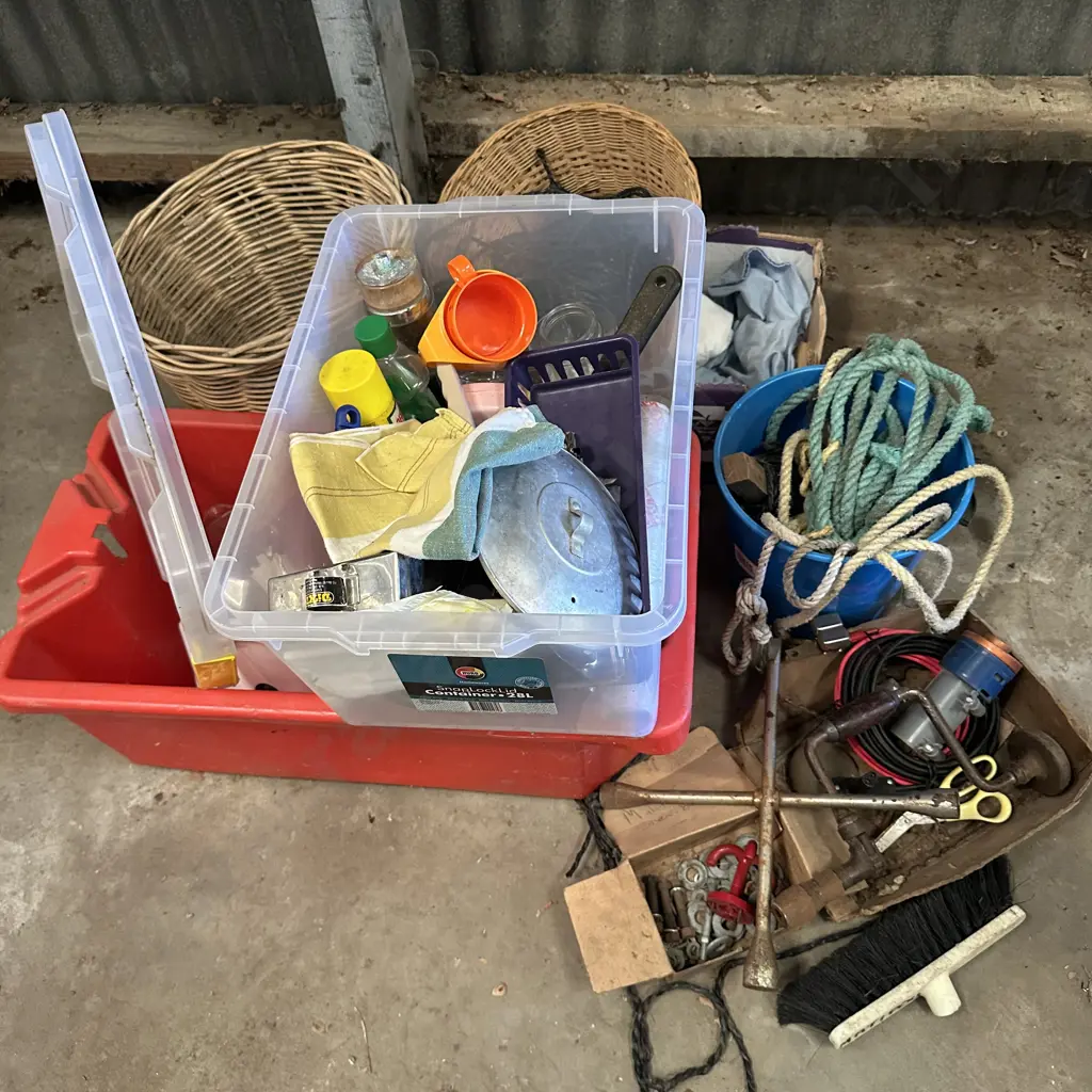 large lot asst inc wicker baskets, red bin etc Image 1++
