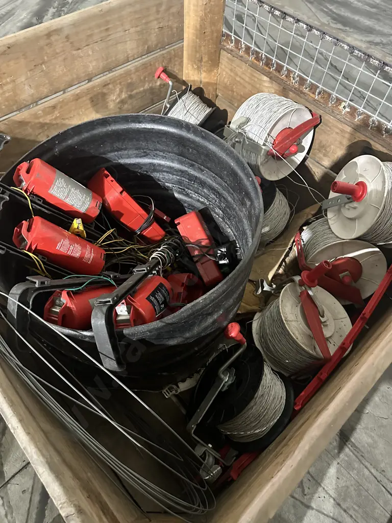 Over 50 electric fence reels, 2 bins of standards, 8 power units Image 1++