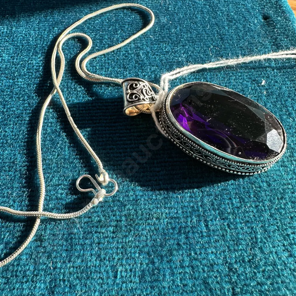 Stirling Silver Amethyst pendant 4cm Image 1++