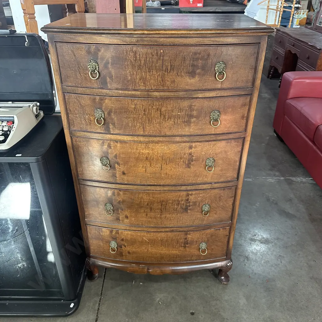 Walnut bow front chest with Burr drawers Image 1++