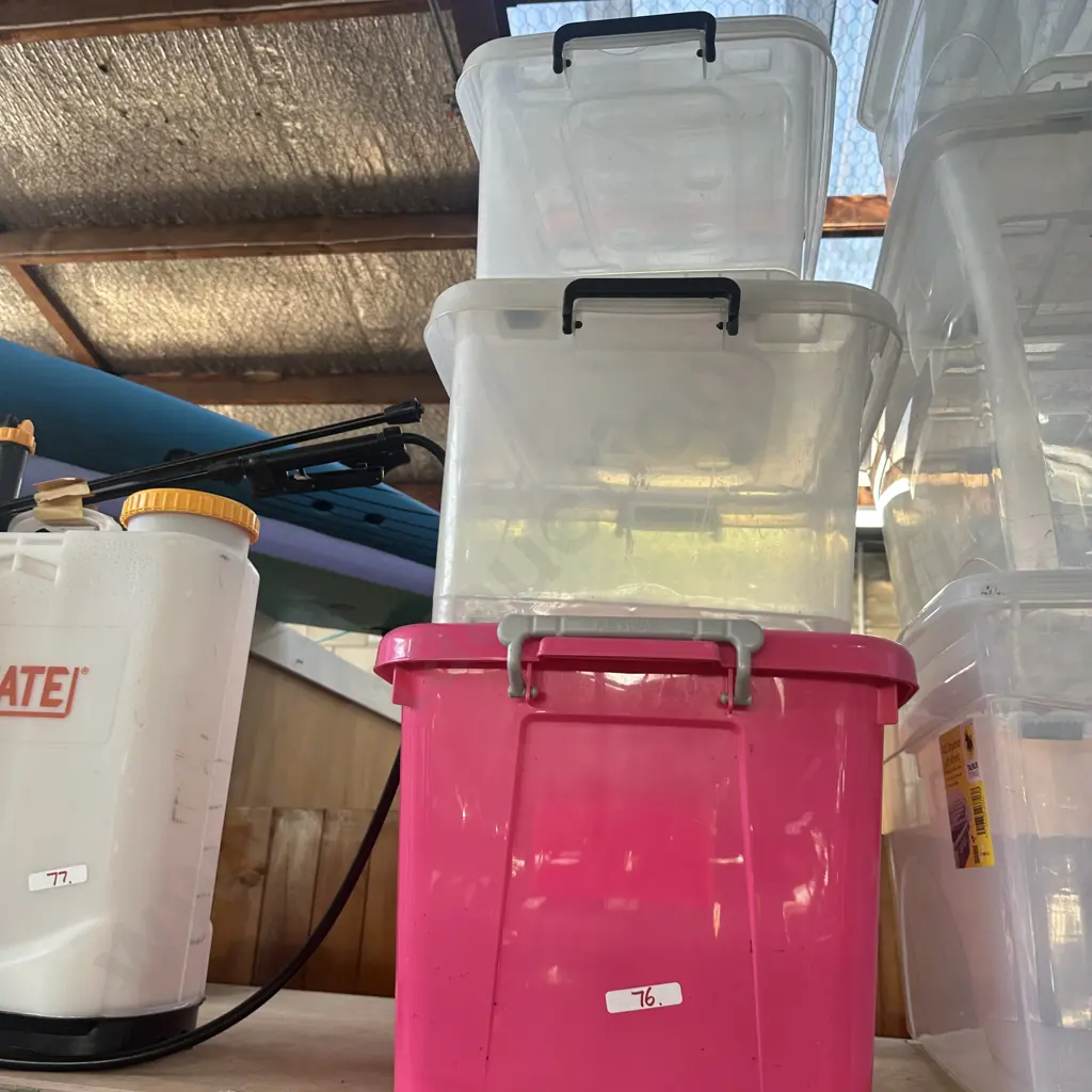 3 good lidded bins (one Pink) Image 1++