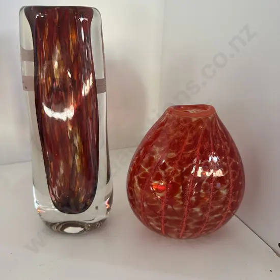 Heavy signed vase 22cm plus other vase