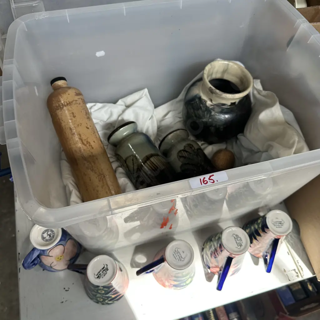 Studio cups, pottery, plastic bin Image 1++