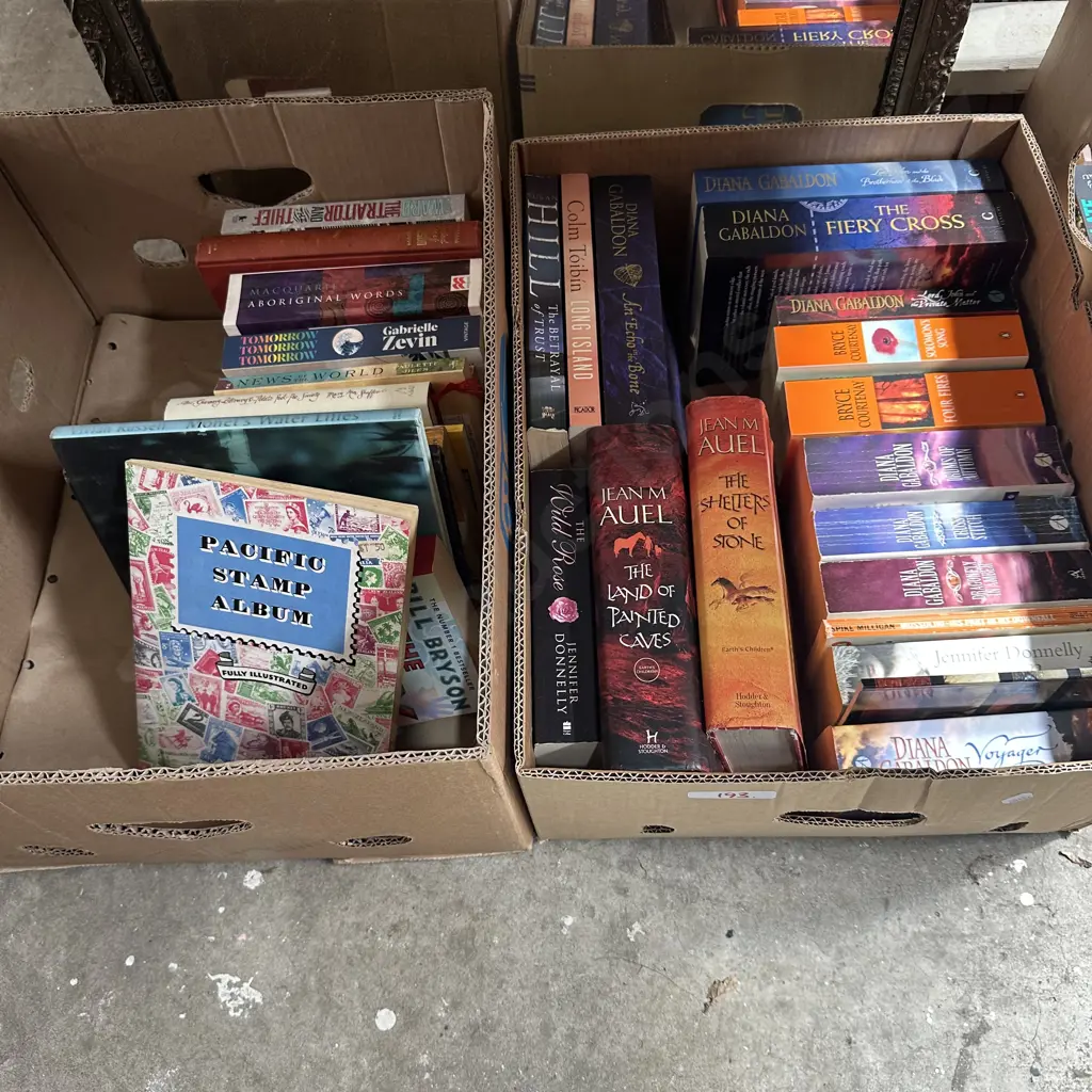 2 Boxes books, stamp album Image 1++
