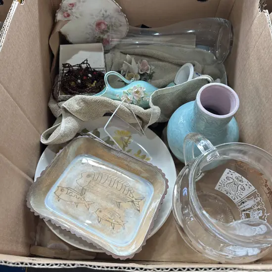 Water jug, Crown lynn plates and collectables