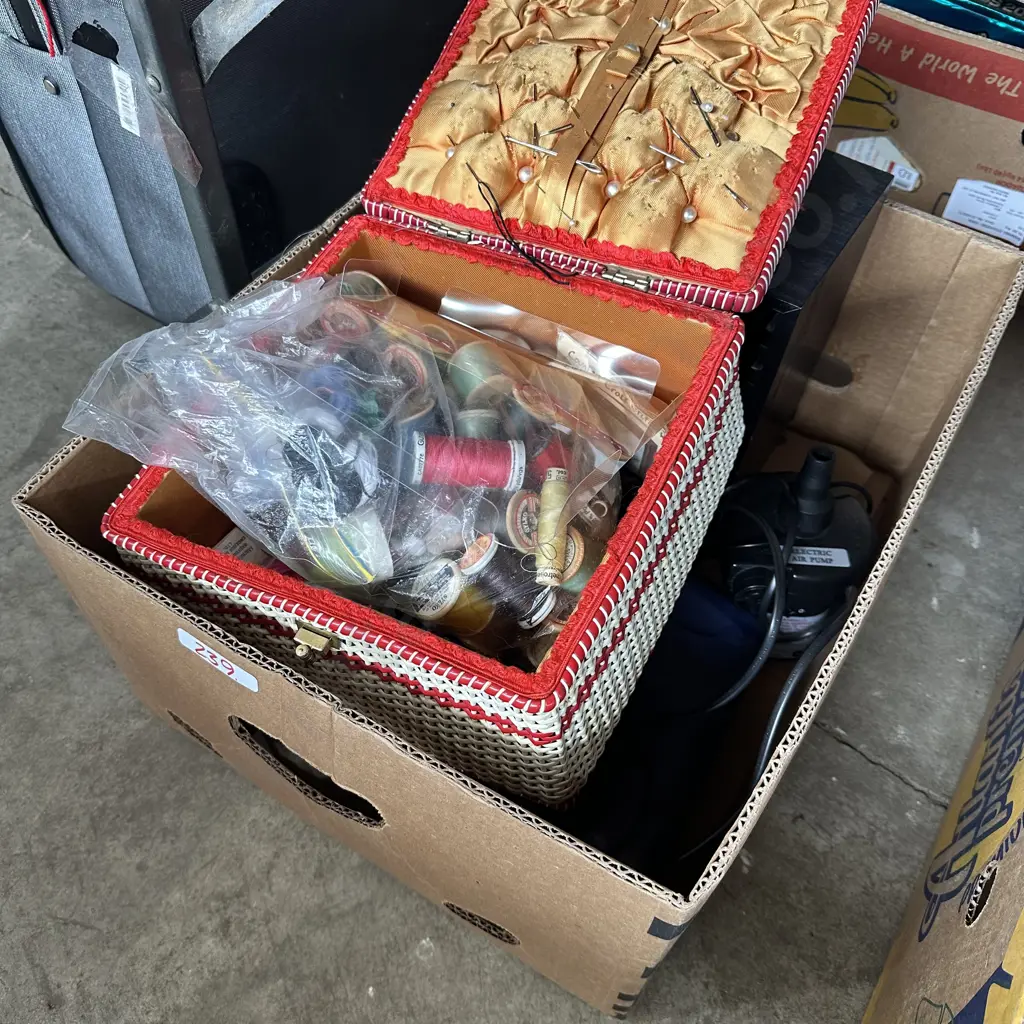 Air bed, sewing basket and contents etc Image 1++