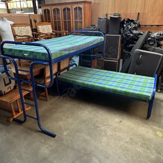Set of bunks with foam matteress (top bunk missing bolts)