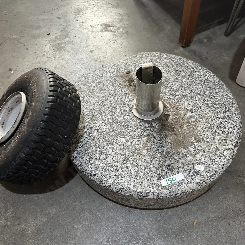 Stone umbrella base and wheel Image 1++