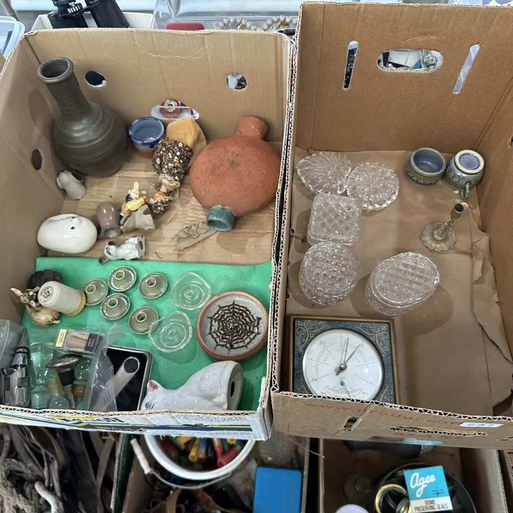 2 Boxes, barometer, pottery etc Image 1++