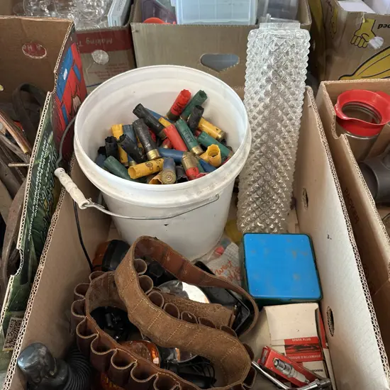 Shotgun cartridges and belt, sparks etc