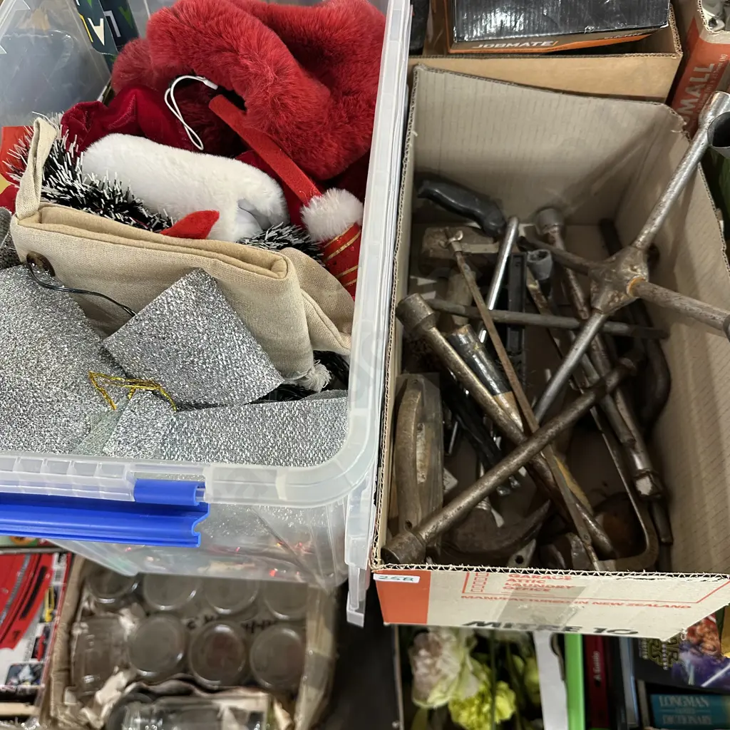 2 Boxes tools and christmas decorations Image 1++
