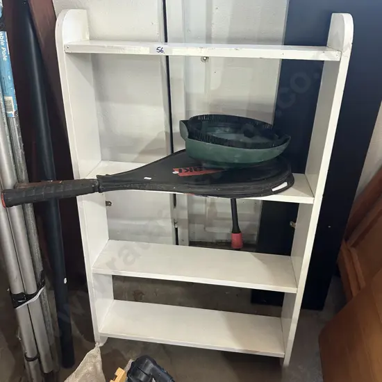 bookshelf, tile cleaning part, rackets