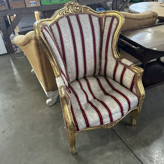 Regency striped parlor chair needs TLC