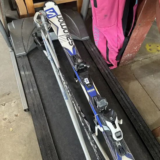 Skis and poles, hockey sticks & bag