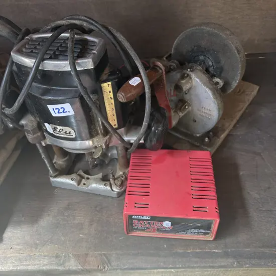 router, hand grinder and charger