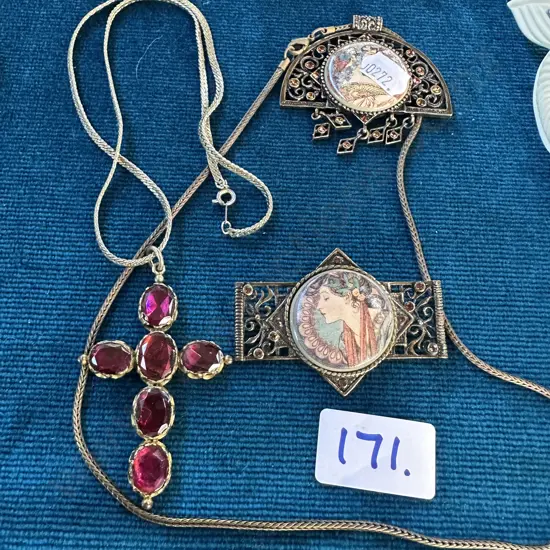 Goebel brooch & necklace plus cross pendant