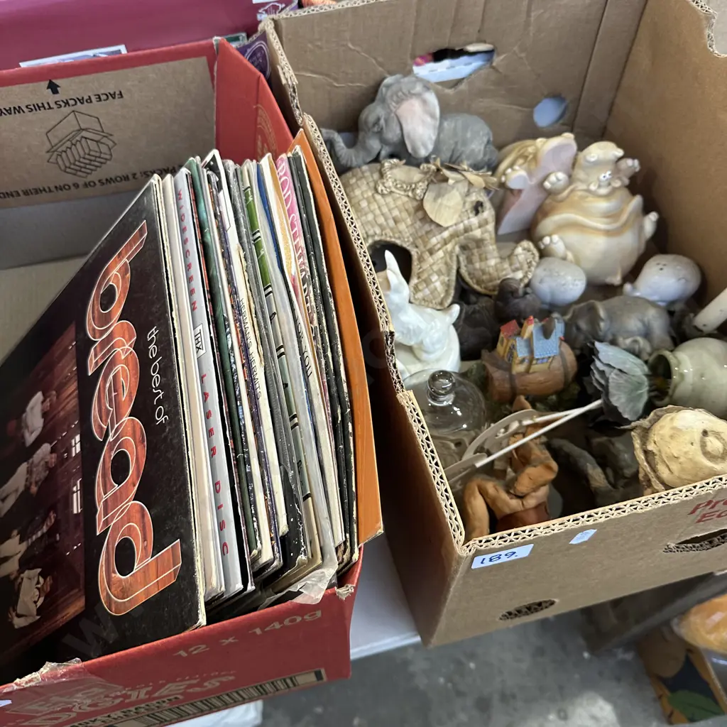 Two boxes records, elephants etc. Image 1++