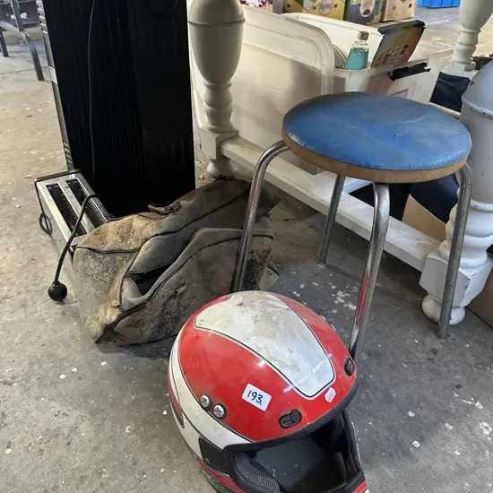 Helmet, stool, bag, toaster and heater