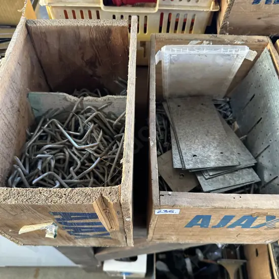Two nail boxes with Z nails and roofing screws etc.