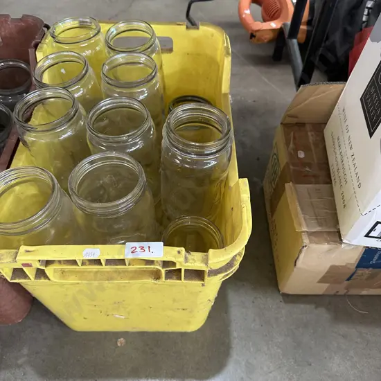 21 large agee jars plus bin