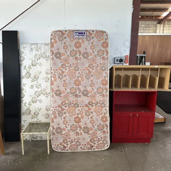 toy stables, single bed, side table, kitchen unit headsboard