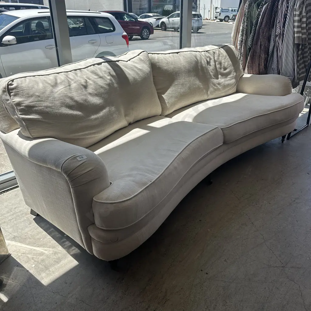 Curved linen sofa ex Hutchinsons - very tidy Image 1++