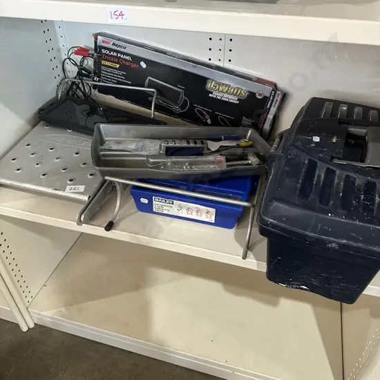 Tool box and contents, solar charger etc.