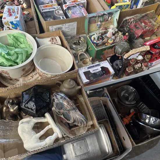 Three boxes Toys and Crown Lynn etc.